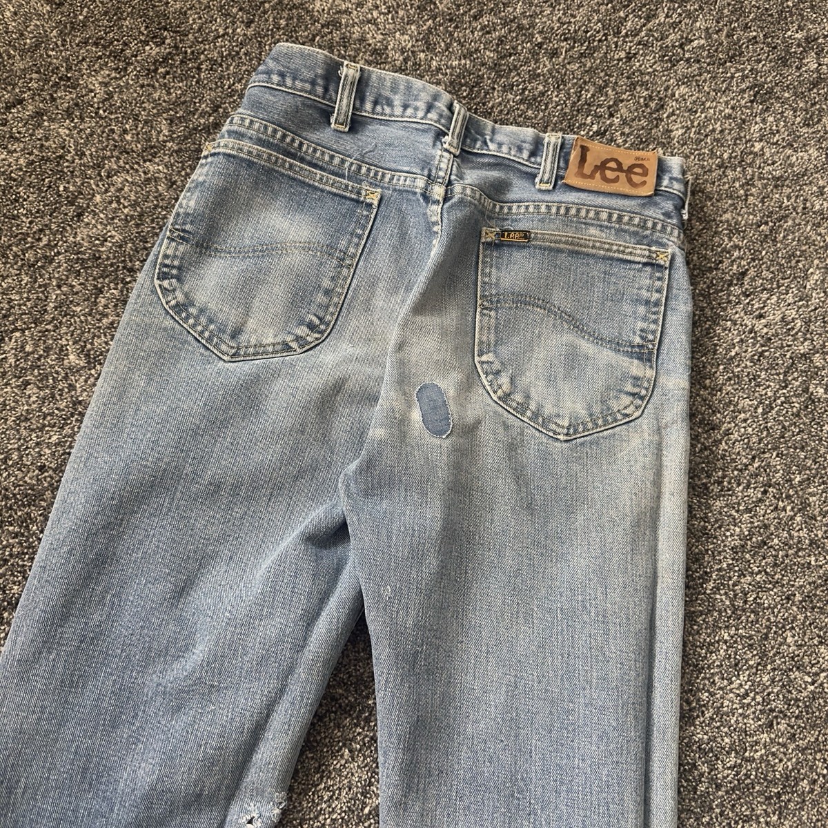Vintage 70s Lee Jeans 30x34 Light Wash Talon Zip Whiskered Faded