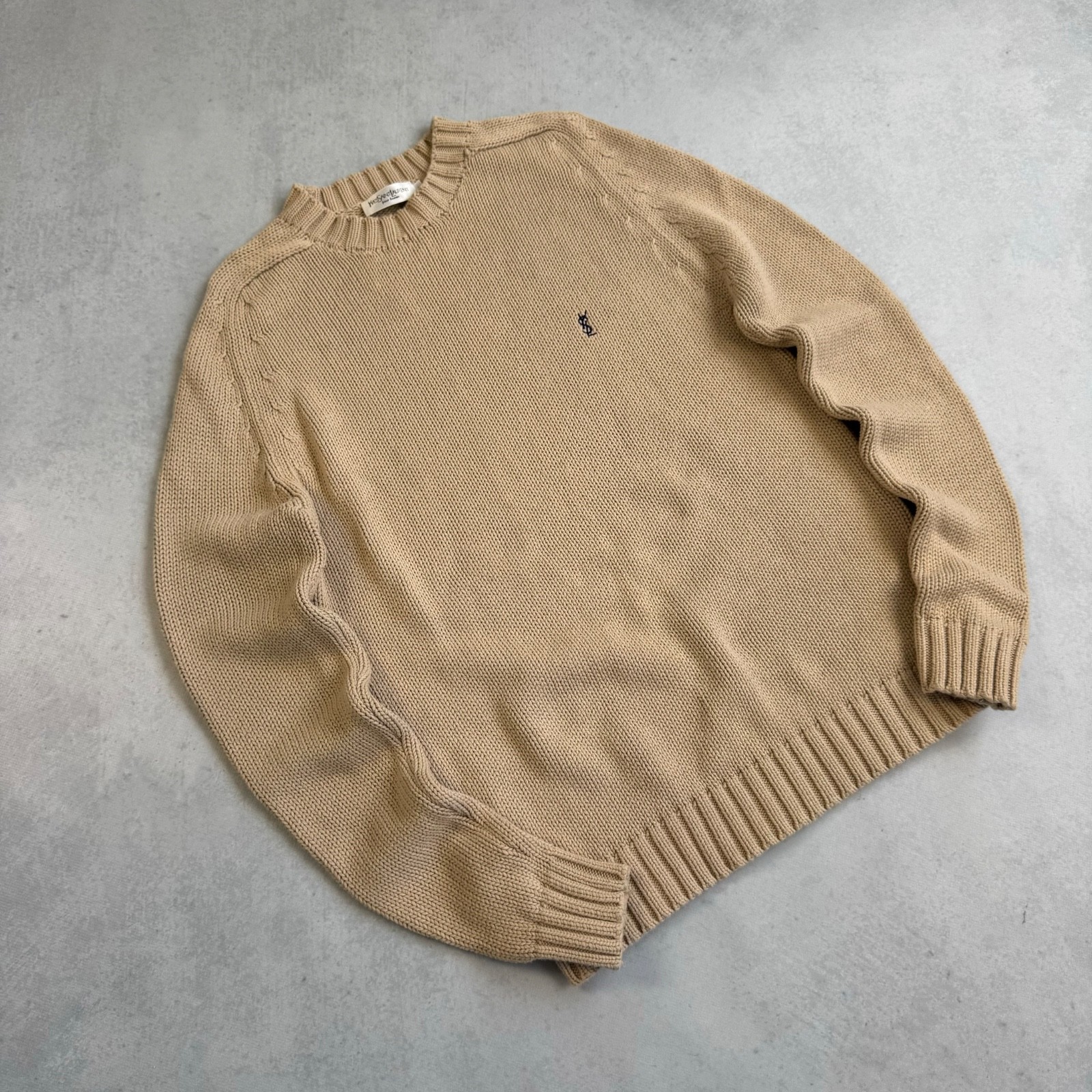 MAGLIONE MAGLIA COTONE BEIGE YVES SAINT LAURENT VINTAGE ANNI 90 LOGO YSL TAGLIA MEDIA