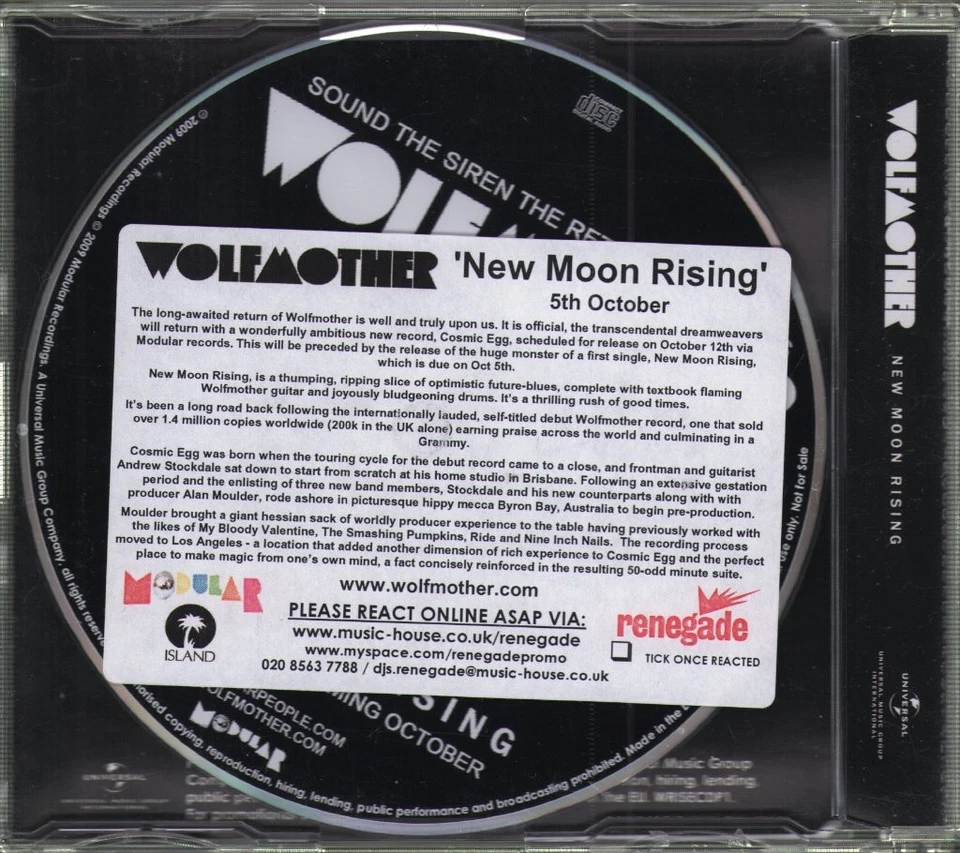 Wolfmother New Moon Rising CD Europa Modular 2009 Promo Mit Info Aufkleber Case - Bild 2 von 2
