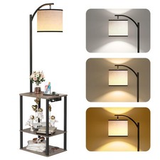 Floor Lamp with Table, End Table for Living Room with Lamp, Shelves Side Tabl...
