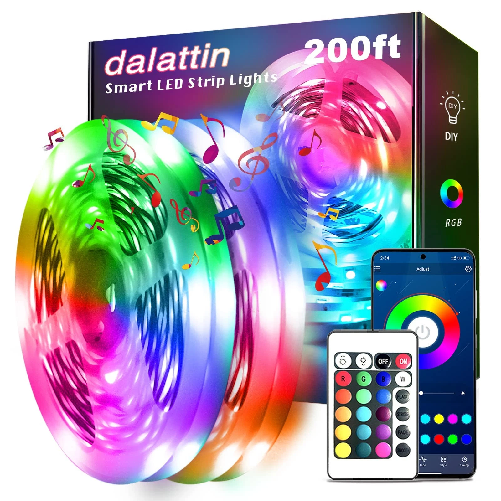 Lights for Bedroom 200ft, Lights with App Control Remote, RGB Light Strips, 2...
