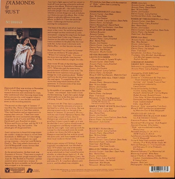 ANALOGUE PRODUCTIONS APF-175-45 JOAN BAEZ DIAMONDS & RUST 2P 2025 limited - Bild 2 von 4