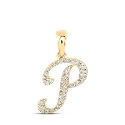10K Gelbgold Damen runder Diamant P Anfangsbuchstabe Anhänger 1/8 cttw
