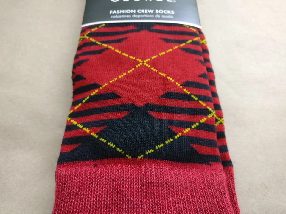 Para Hombres George Moda Crew Vestido Calcetines Rojo/Negro Cuadros Argyle 1 Par Talla 6-12 Foto 3 de 4