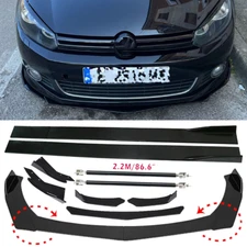 Front Bumper Lip Spoiler+86.6" Side Skirt Body Kit Glossy For Volkswagen Body