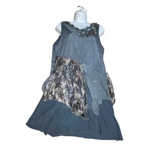 Pretty Angel Boho Tunic Tank Top Fairy Mixed Media Gray Black Layered Silk Sz XL