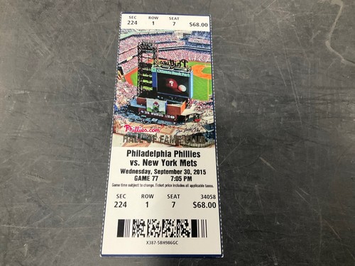 BIGLIETTO PHILLIES 2015 STUB 29/09/15-9/30/15-10/1/15 VS METS - Foto 4 di 5