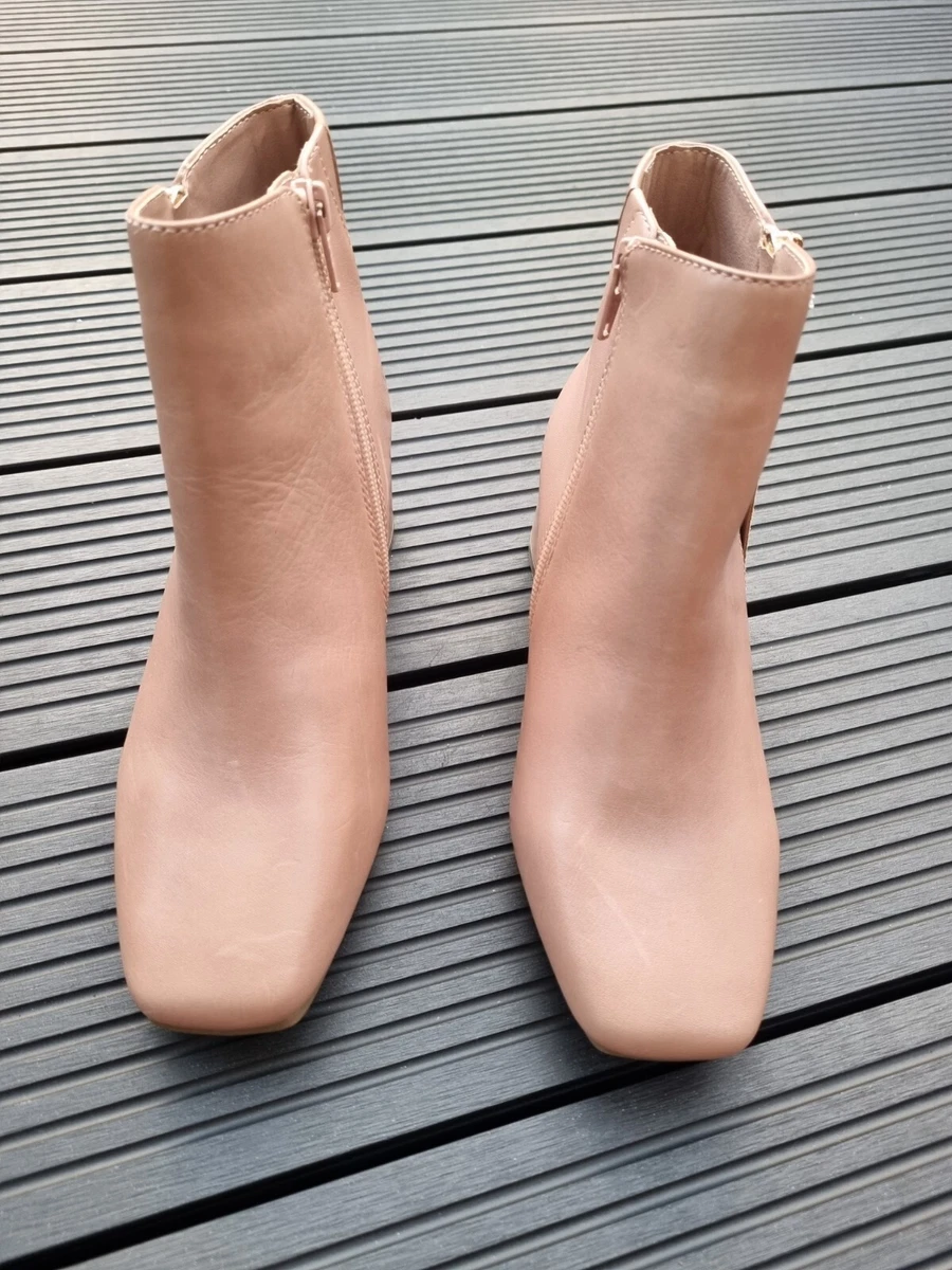 M S Ankle Boots NEW Tan Leather with Side Zip Block Heel Size 3 36