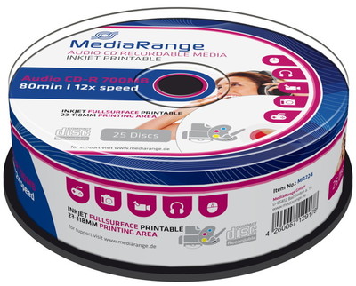 25 Mediarange Rohlinge CD-R Audio full printable 80 Minuten Musik Spindel