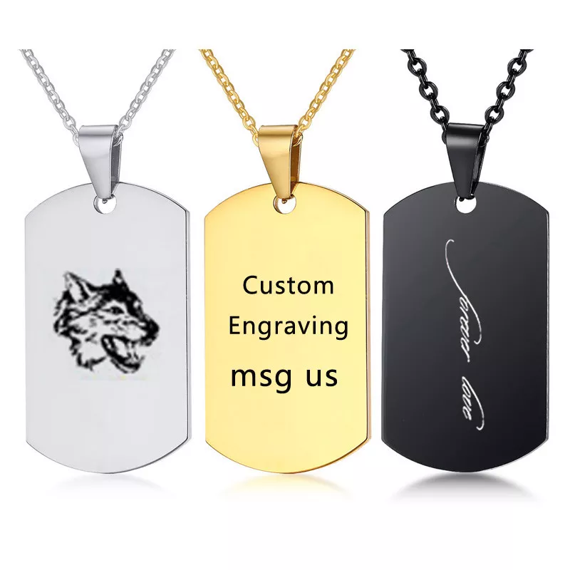 Military Dog Tag Medical Alert Necklace - Blue Aluminum Engraved