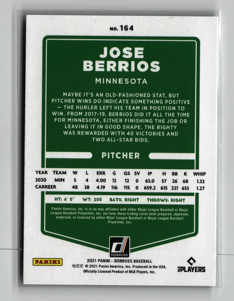2021 Donruss #164 Jose Berrios Liberty - Image 2 of 2