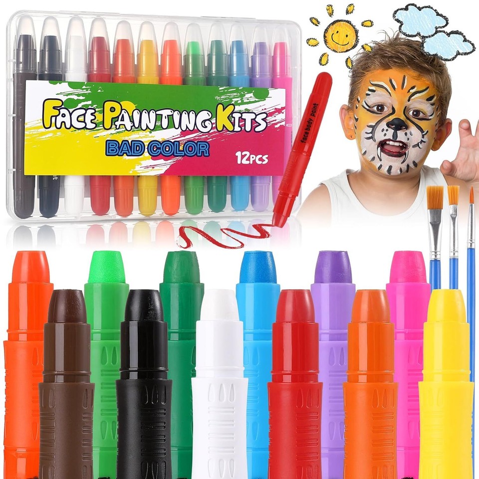 Face Painting Kits for Kids, 12 Colors Twistable Paint 12 Multicolors
