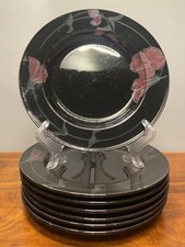 SET OF 7 Mikasa Galleria Night Tango Salad Plates Black Floral -Similar to Rondo