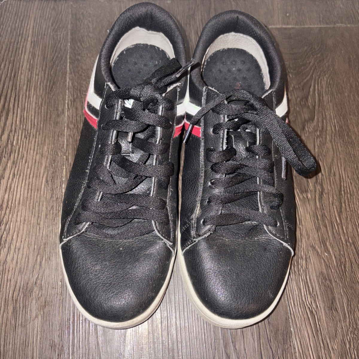 PONY Tennis Racer Tri Color Leather Sneaker Black, Red White lines