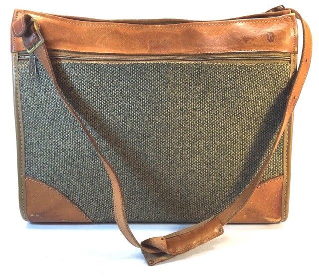 Vintage Hartmann Carry On Shoulder Bag In Brown Tweed And Tan Leather
