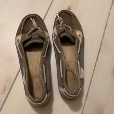 womens Sperry boat shoes 9 tan grey slip on