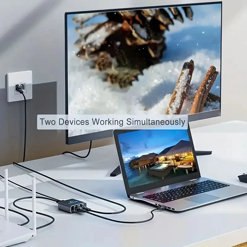 RJ45 Gigabit Ethernet Sdoppiatore 1000Mbps Rete LAN Internet Adattatore da 1 a 2 uscite - Immagine 2 di 4