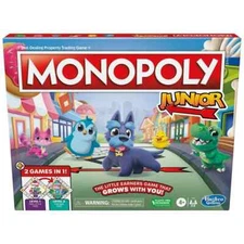Monopoly Junior Board Game, 2-Sided Gameboard, 2 Games in 1, Monopoly By Hasbro