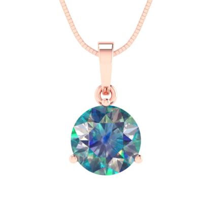 2Ct Blue Moissanite - Everyday Designer Pendant W/ 16'' Box Chain - 14K/18K Gold