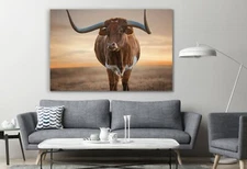 Longhorn Texas Dawn Landscape Canvas Décor Art Print Room Wall Home Decoration
