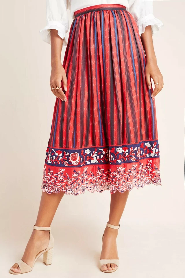 Nueva Falda Midi Anthropologie Ansel Floral Bordada Por Payal Jain $270 Talla 6 Foto 4 de 4