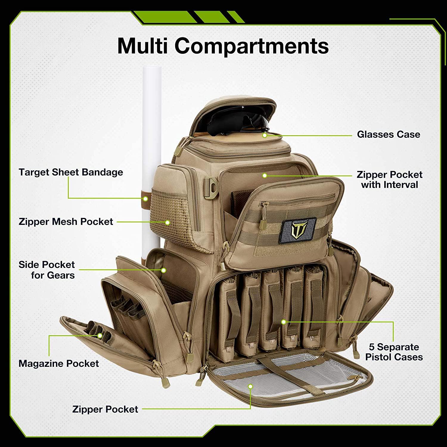 LARGE Tactical Range Backpack Bag Gun Firearm Accessories Ammo Pistol ...