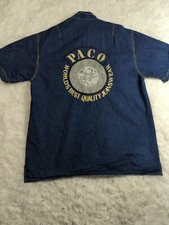 mens Paco sports jean denim shirt spell out oversized hip-hop button up size L