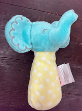 Fisher Price Elephant Baby Rattle Jingle Toy Plush Blue Yellow Polka Dot 2015