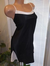 vtg Satin Shiny Longe Babydoll Gown Black White Nightgown Smooth Oily Thin Gown