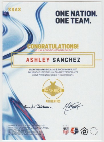 2023 Parkside USWNT One Nation One Team Ashley Sanchez Blue Ink Heart Auto /200 - Picture 2 of 2
