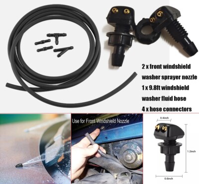 2x Front Windshield Washer Wiper Spray Nozzles + 9.8ft Fluid Hose Kit Universal