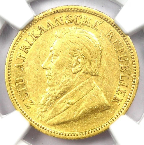 1894 South Africa Zar Gold Half Pond Coin. Certified NGC AU55 - Rare Gold Coin!