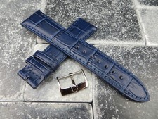 18 mm Leather Strap Navy Blue Watch Band with OEM OMEGA Buckle Set Polish Blue