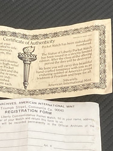 American International Mint Commemorative 1986 Pocket Watch STATUE OF LIBERTY - Picture 6 of 9