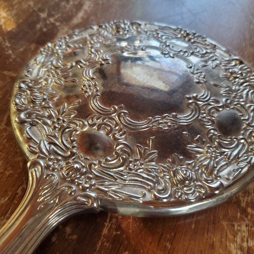 Espejo de tocador vintage de mano plateado ornamentado diseño victoriano pesado - Imagen 7 de 12
