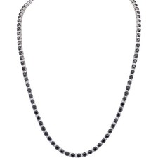 14k White Gold Lab-Grown Diamond Natural Black Diamond Tennis Necklace 10.0CT