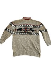 Vintage Eddie Bauer 90s Medium Nordic Christmas Holiday Reindeer Tunic Sweater