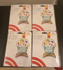 Lot Of 4 Anagram 13.5 x 24" Happy Birthday Cupcake Balloon Party Decoration New