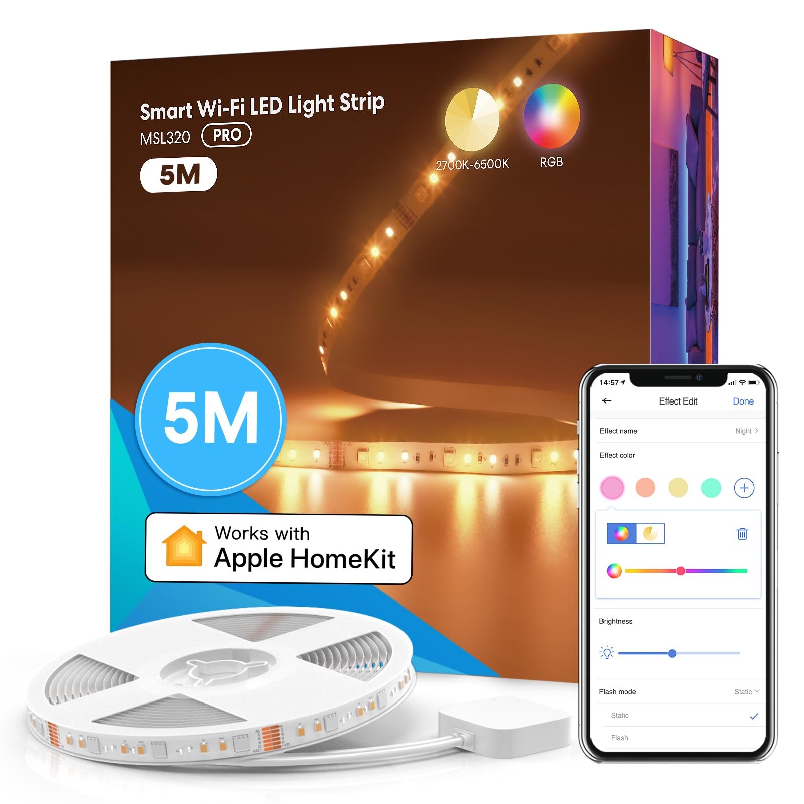 Striscia LED Smart RGB 5M HomeKit | Luce Intelligente Apple Home Alexa