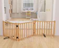 Wooden Dog Gate Indoor Freestanding 4 Panel Pet Gate Foldable Dog Fence 24/36 In