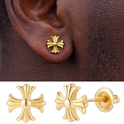 Real 14k Gold Over Solid 925 Silver Men Hearts Chrome Star Earrings Plain Studs