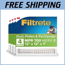 3- Pleated Air Cleaning Filter, 12x12x1, 4-Pack