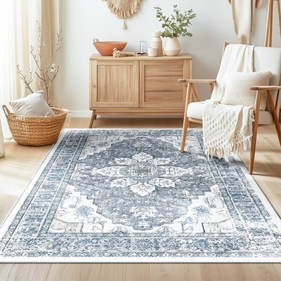 BESTSWEETIE 4x6 Area Rug Washable Rugs for Living Room, No Pile Boho Carpet for