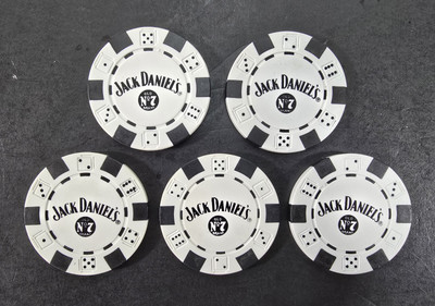 Jack Daniels Old No 7 Brand White Poker Chip Set of 5 Chips