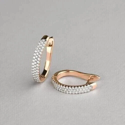 2Ct Round Cut Lab Created Diamond Women's Huggie Earrings 14K Rose Gold Plated - Image 3 of 3