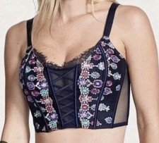 Victorias Secret Corset Bra Top New Dream Angels Unlined Sheer Lace Up Floral