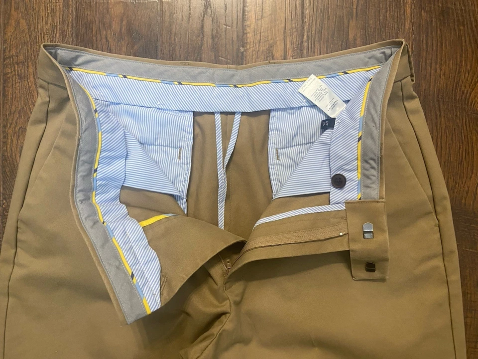 Charles Tyrwhitt 经典合身休闲裤男式 32x30 卡其色非铁质弹力 — 第 3/4 张图片