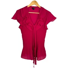 East 5th pleated ruffle blouse fuchsia XL romantic style