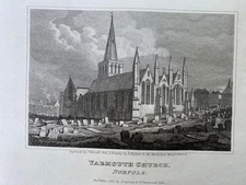 ENGRAVING YARMOUTH CHURCH NORFOLK 1819 Drawn T Higham Engraver  Varrall