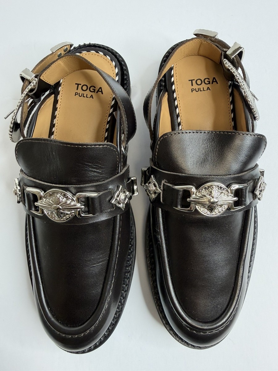 Toga Pulla Sling-Back Leather Mule Loafers Dark Brown Size 37 Made